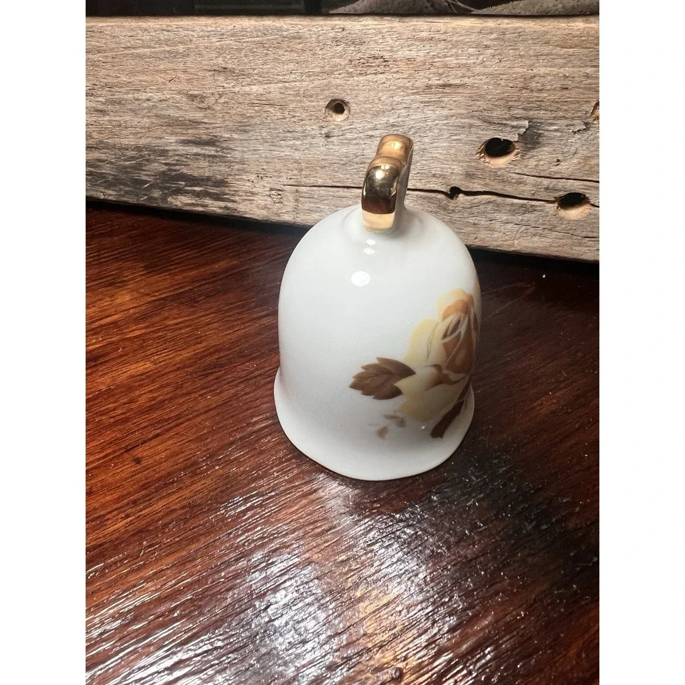 Ceramic Bell with Yellow Rose Vintage Cottage Core Gold Tone accents